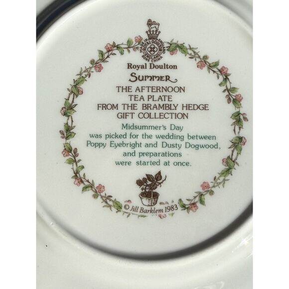 1983 Royal Doulton Brambley Hedge Four Seasons SUMMER Plate 6" - Picture 3 of 6